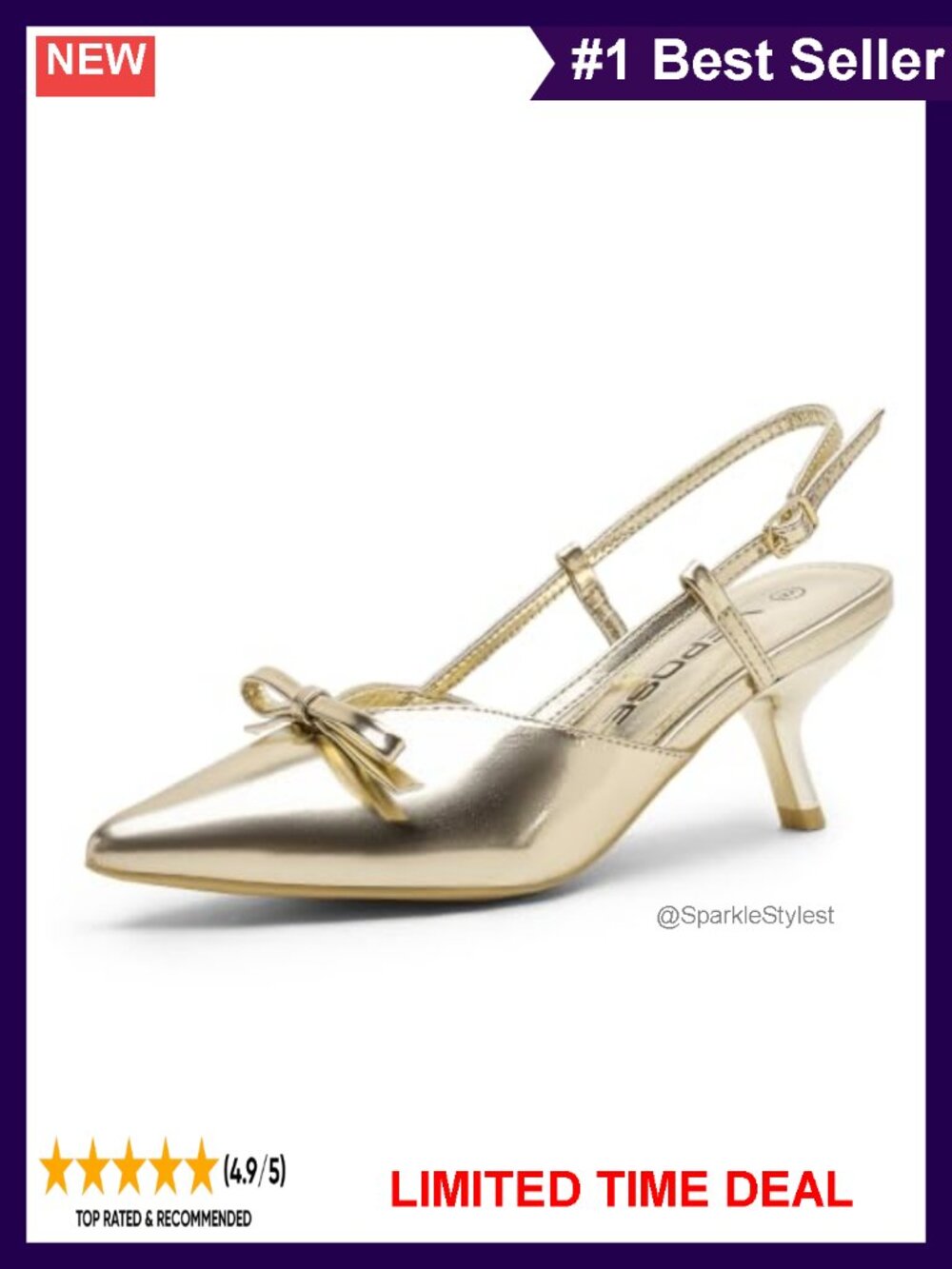 Faux Leather Slingback Kitten Heels Pointed Toe Dress Pumps